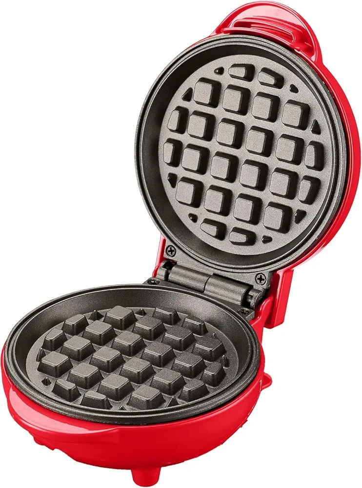 OVENTE Electric Mini Waffle Maker, 550W Fast Heating Element with Overheat Protection, 4-Inch Non-Stick Plates and Cooking Surface, Perfect for Breakfast, Hash Browns, Keto Chaffles, Red WM215R