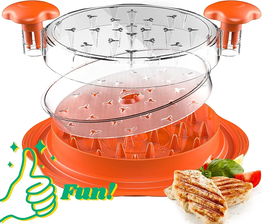 Chicken Shredder with Separate Plate, Large Meat Shredder Tool Twist with Transparent Lid&Brush, Visible Manual Chicken Breast Shredder, Dishwasher Safe, Ergonomic Handle, Easy to Clean(Orange)