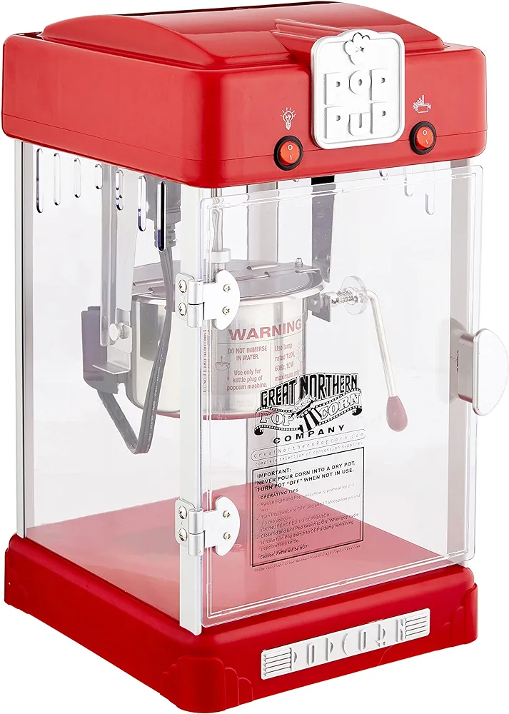 Pop Pup Popcorn Machine - 2.5oz Popper with Stainless-Steel Kettle, Serving Tray, Warming Light and Accessories by Great Northern Popcorn (Red)