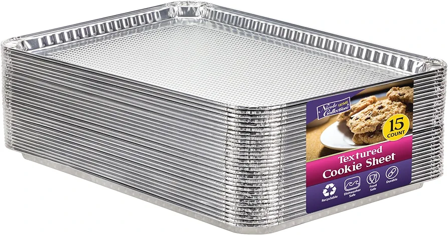 Aluminum Pans Half Size Textured Cookie Sheet 15 Count Durable Nonstick Baking Sheets 15.87" x 11" - Sheet Pan, Baking Tray, Cookie Sheets, Foil pans, Foil trays, Sheet Baking Pans