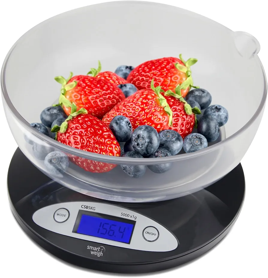 Smart Weigh Food Kitchen Scale with Bowl,11lb x 0.1oz / 5000 x 1grams, Digital Weight Scale for Baking,Cooking for Ounces and Grams