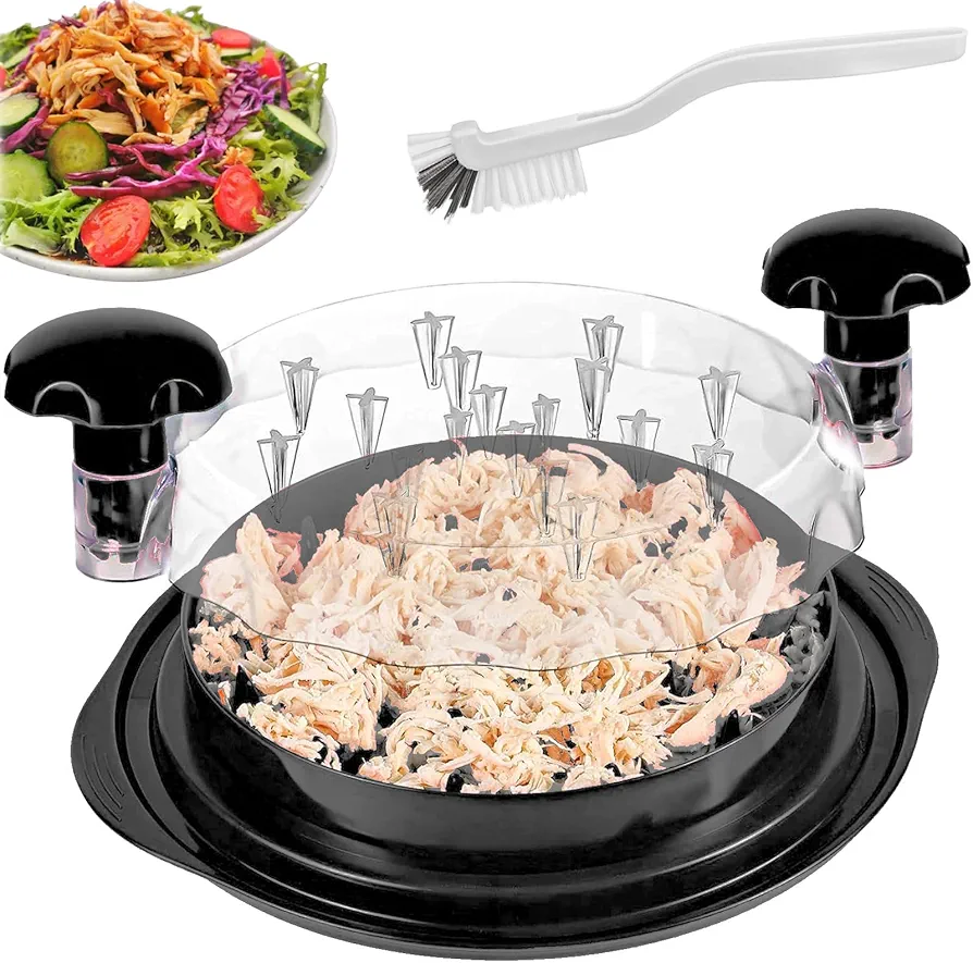 Chicken Shredder Tool Twist Large, Meat Shredder Twist Chicken Breast Chopper Chicken Grinder with Transparent Lid and Cleaning Brush, Anti-slip Strip, Ergonomic Handle, Suitable for Pork Beef Chicken