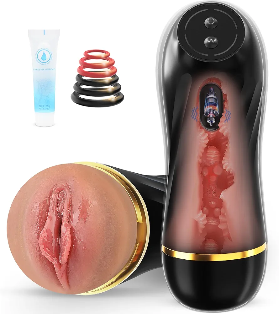 Vibrating Male Masturbator Sex Toys for Men, Male Sex Toys Realistic Textured Pocket Pussy Male Stroker with 10 Vibration Mode, Hands-Free Blowjob Machine Masturbators for Penis Training &Men Pleasure