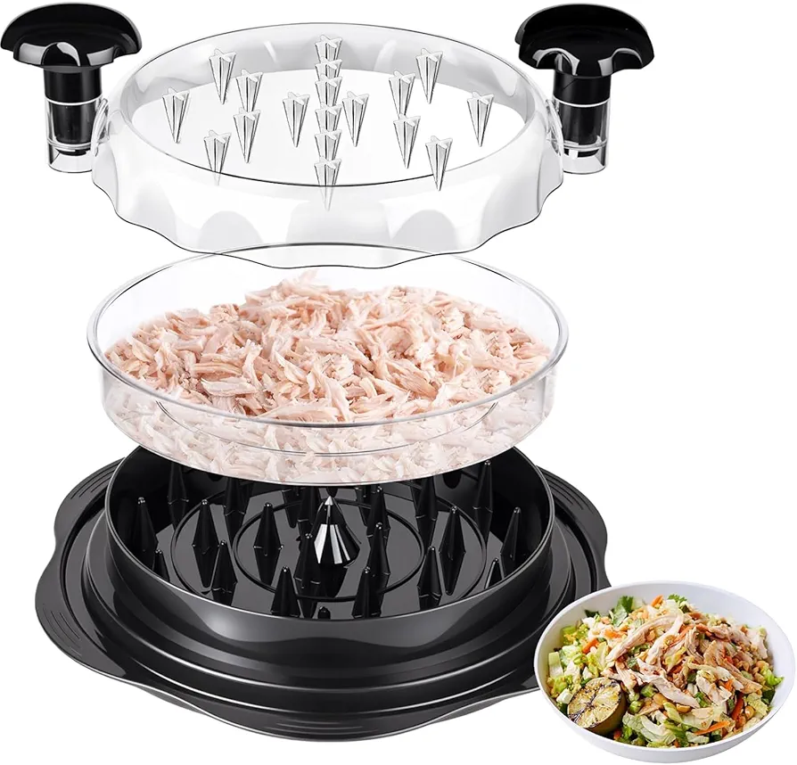 Chicken Shredder -10.6 Inches Large, Meat Shredder Tool Twist For Vegetables And Chicken, Petal Shape Shredder - Chicken Grinder With Ergonomic Handle, Easy To Clean, Anti - Slip Base Separate Tray