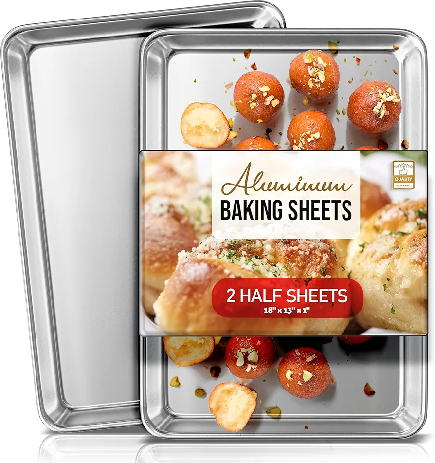 Eatex Aluminum Baking Sheet Set, 2 Pack Cookie Sheet Set, 18” x 13” Steel Baking Pan Set, Quality Cookie Sheets for Baking Nonstick, Half Sheet Baking Pans Set, Baking Sheets for Oven, Half Sheet Pan