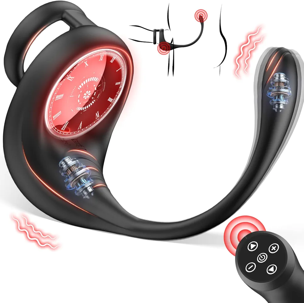 Prostate Massager Vibrating Cock Ring Sex Toys for Men, Perineum Male Vibrator with Dual Penis Ring Vibrating Butt Plug, Remote Control Vibrator Anal Toys Adult Male Sex Toys