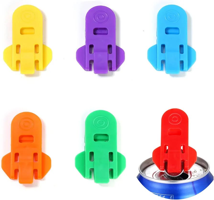 Manual Easy Can Opener, 6 Pack Colorful Soda Beer Can Opener & Beverage Can Cover Protector, Premium Plastic Shields Can Openers for Pop, Coke, Beer, Soda, Drink Aluminum Beverage