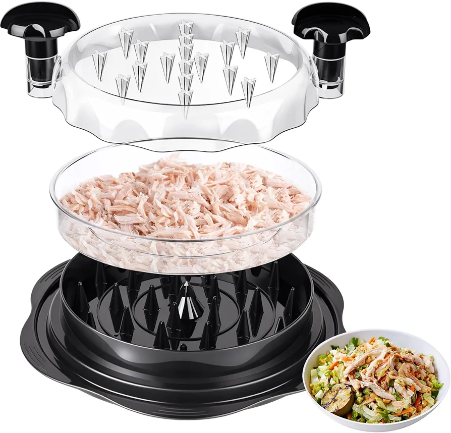 Chicken Breast Shredder, Chicken Shredder Tool Twist Large, Meat Shredder Tool Twist with Separate Plate, Non-Slip Bottom, Ergonomic Handle, BPA free, Suitable for all kinds of Cooked Meat and Salad