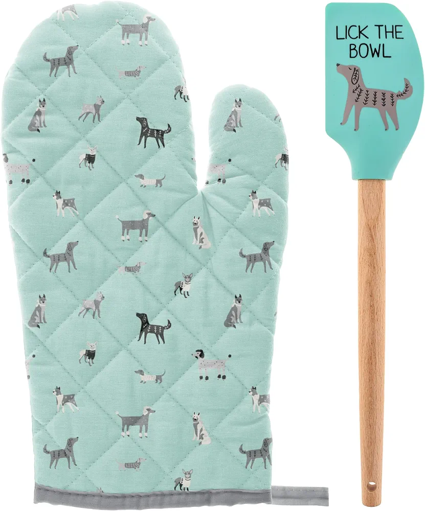 Karma, Reese Oven Mitt with Spatula, Oven Mitt and Spatula Set, Soft Insulated Quilting Oven Mitt and Silicone Spatula, Dog