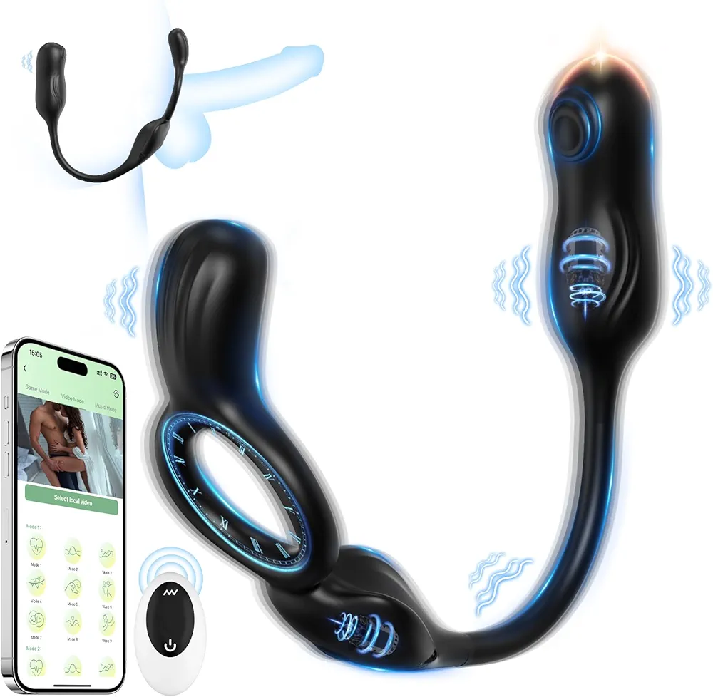 Vibrating Cock Rings Anal Vibrator - APP Control Male Prostate Massager Vibrator with 9 Modes, 100% Waterproof Penis Rings with Butt Plug, Adult Anal Sex Toys for Men Couple