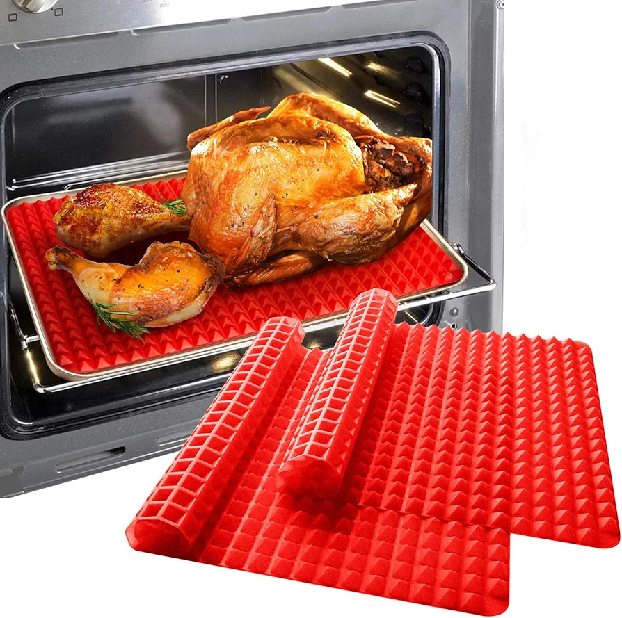 Silicone Baking Mat Sheets for Oven Mats Cooking Pan 16"x11" 6.7"x6.7" 2 Pack Non-Stickfor Oven Grilling BBQ (2 Pack Red 16"x11")