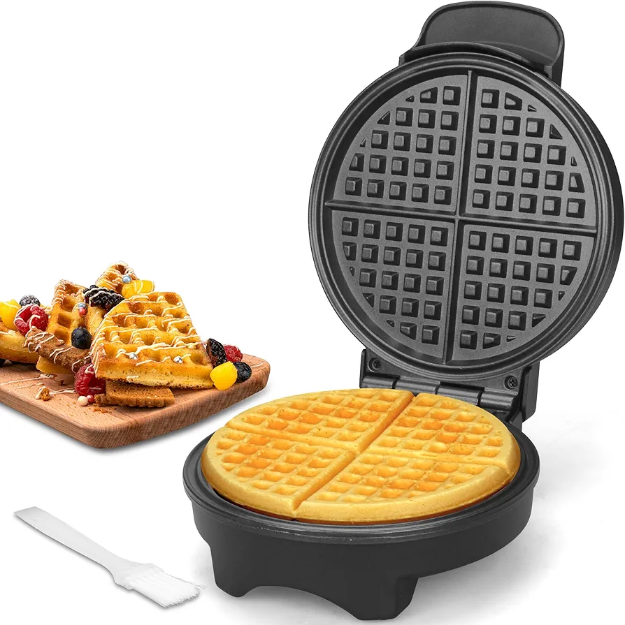 7 Inches Round Classic Waffle Maker Machine, Mini Waffle Maker, Non-stick Waffle Irons, Thin Waffle Maker Crispy, Black