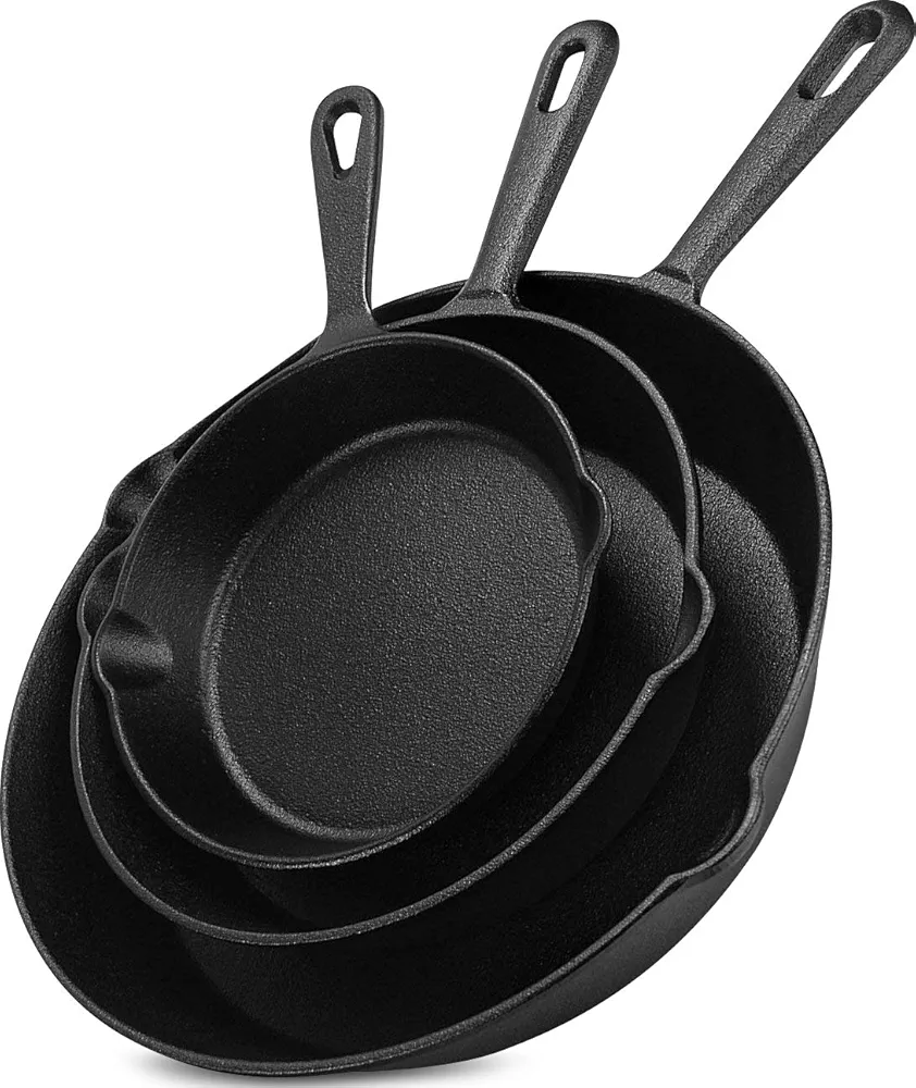 Utopia Kitchen Saute Fry Pan - Pre-Seasoned Cast Iron Skillet Set 3-Piece - Frying Pan - 6 Inch, 8 Inch and 10 Inch Cast Iron Set - Cooking Gift for Men & Women (Black)