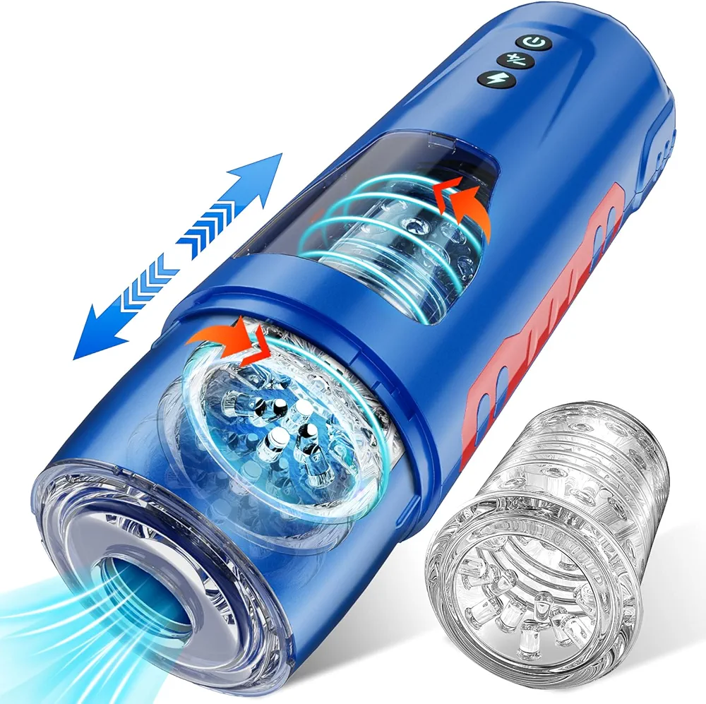 Automatic Male Masturbators -7 Thrusting & Rotating Modes Super Quiet with 3D Sleeve Adult Male Sex Toys for Men (Blue)