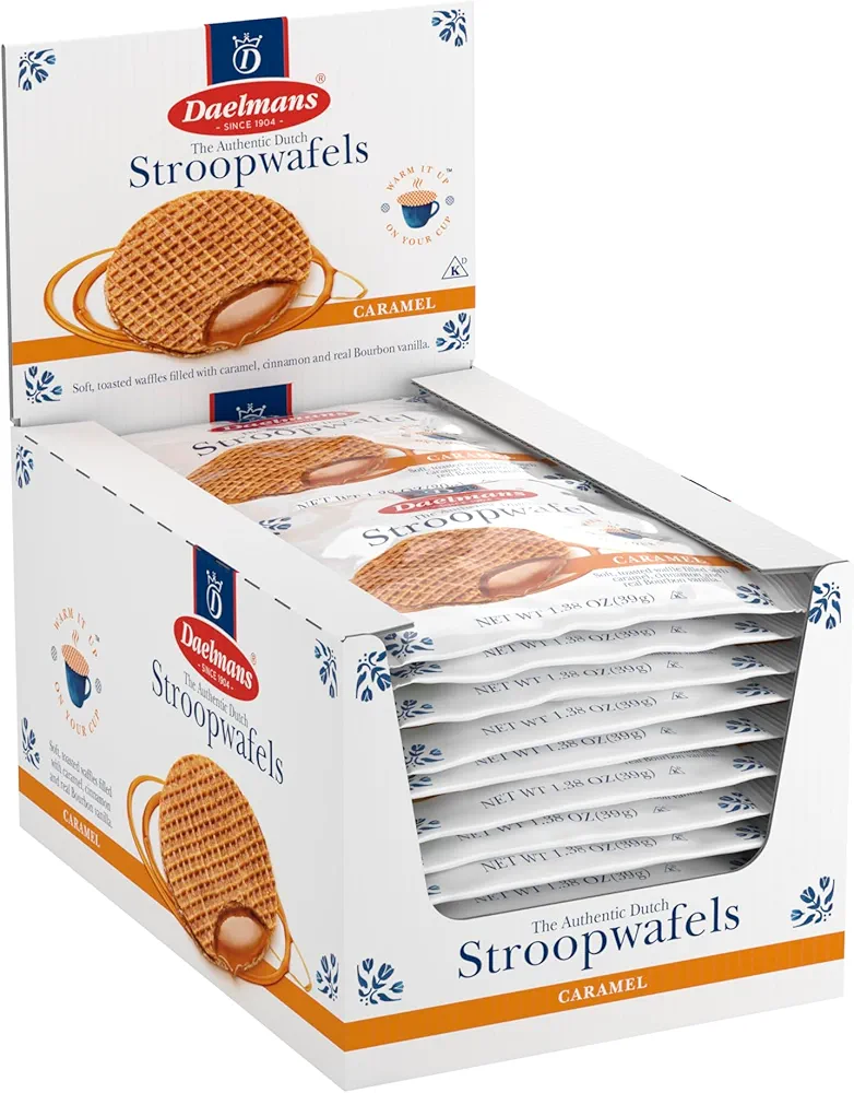 Daelmans Stroopwafel Caramel - The Original Stroopwafels, Toasted Dutch Waffle Cookies w/a Creamy & Buttery Filling, Made In Holland, Individually Wrapped - Caramel Cookie Waffles, 24 Count