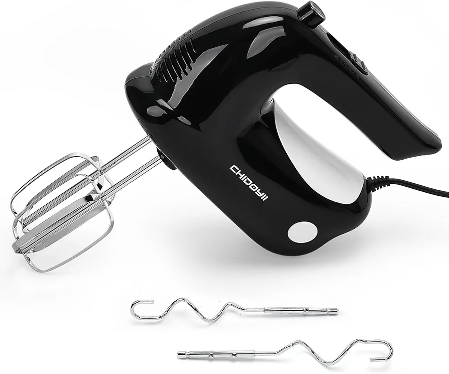 5-Speed Hand Mixer Electric Handheld，300 W Electric Whisk with 4 Stainless Steel Accessories，Electric Hand Mixer for Baking Cakes, Eggs, Cream （Black）