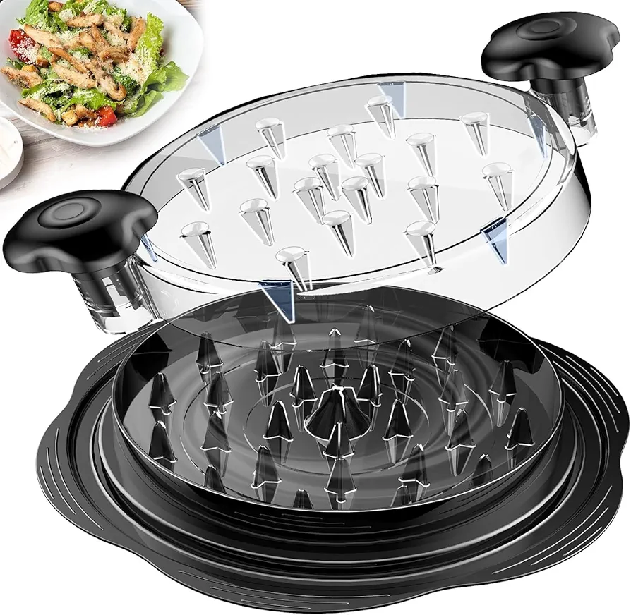 Chicken Shredder with Brush and Tong Chicken Shredder Tool Twist Stable Anti-Slip BPA Free Meat Shredder Tool Twist Ergonomic Handle Meat Grinder Dishwasher-safe Transparent Lid Black