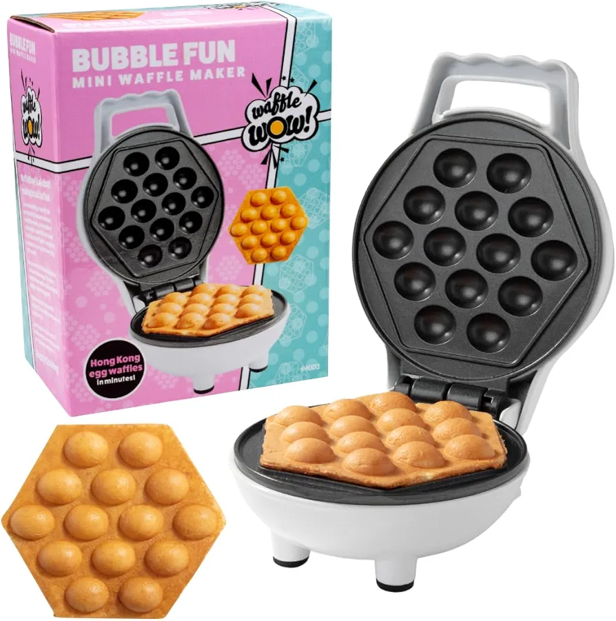 CucinaPro Bubble Mini Waffle Maker- Make Xmas Breakfast Special w Tiny Hong Kong Egg Style Design, 4" Individual Waffler Iron, Electric Non Stick for Ice Cream Treat Desserts, Dorm Room Essential