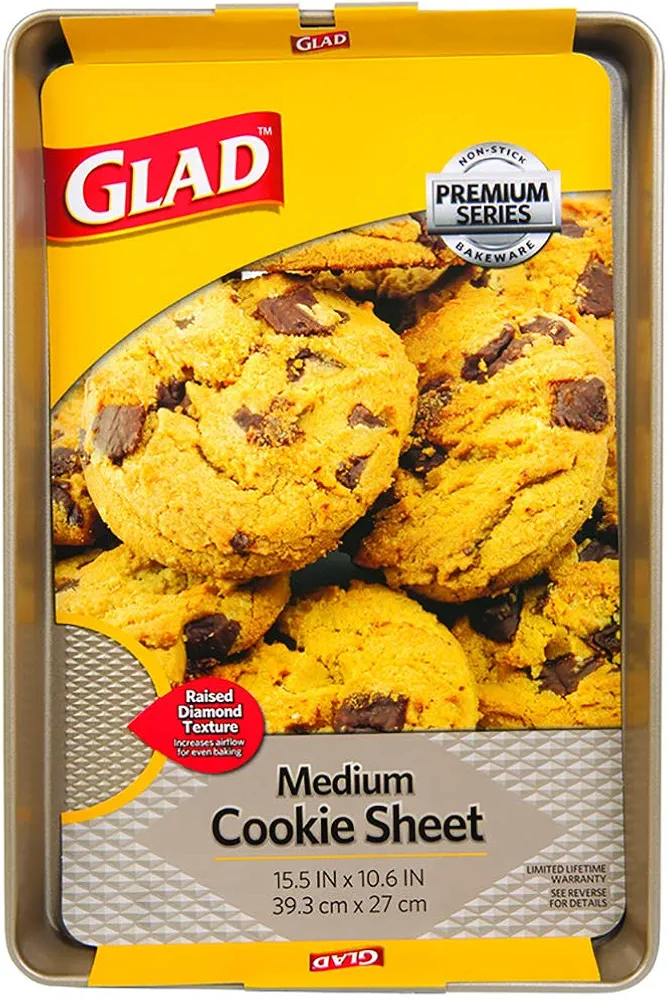 Glad Premium Nonstick Cookie Sheet - Heavy Duty Baking Pan with Raised Diamond Texture, Medium