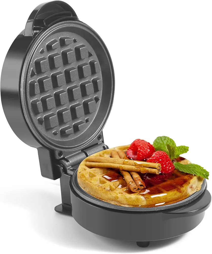 Mini Waffles Maker, Small Waffle Irons Non-stick, Breakfast Belgian Waffles, Mini Waffle Iron Make Waffle in Minutes, Portable Pancake Maker Machine for Kid, Easy to Clean, 5 Inches Wide, Black