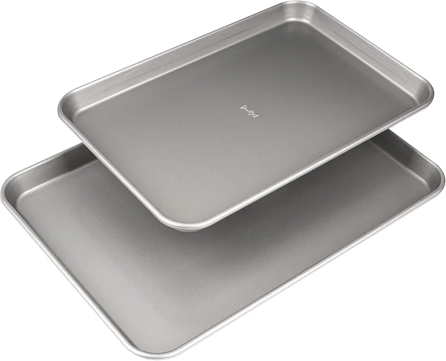 Goodful Nonstick Cookie Baking Sheet Set, Heavy Duty Carbon Steel with Quick Release Coating, Made without PFOA, Dishwasher Safe, 2-Pack Bakeware Set, 17-Inch x 12-Inch and 15-Inch x 10-Inch, Gray