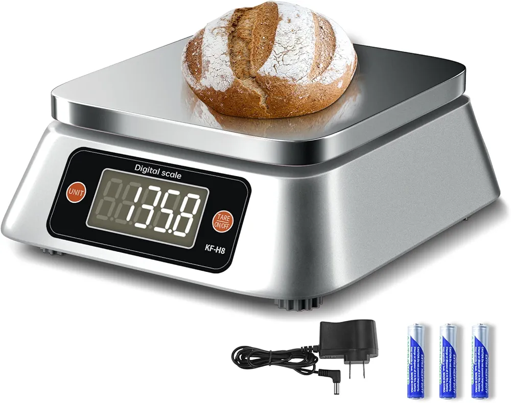 Kitchen Scales Digital Weight Grams and Ounces, WISHSOM KF-H8 Food Scale for Bakers, Candle and Soap Making, Baking Scale with Stainless Steel Large Platform, 22lb, 3*AA Batteries and AC Adapter