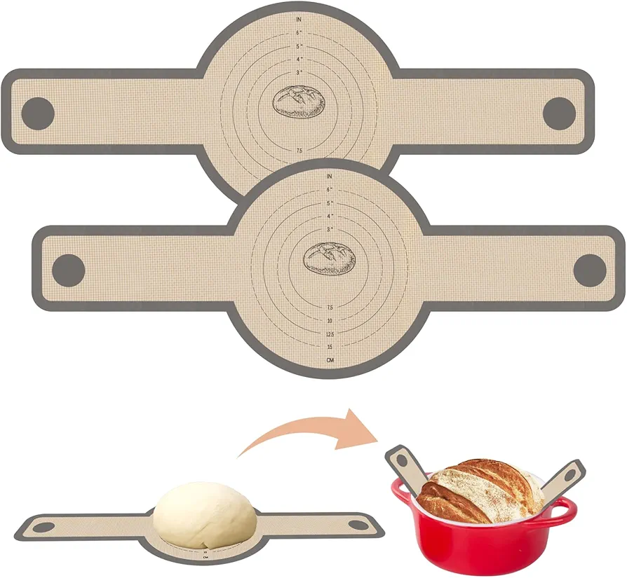 Silicone Bread Sling for Dutch Oven, 2 PCS Non-Stick & Easy Clean Reusable Silicone Bread Baking Mats with Long Handles, Easy to Transfer Sourdough Bread